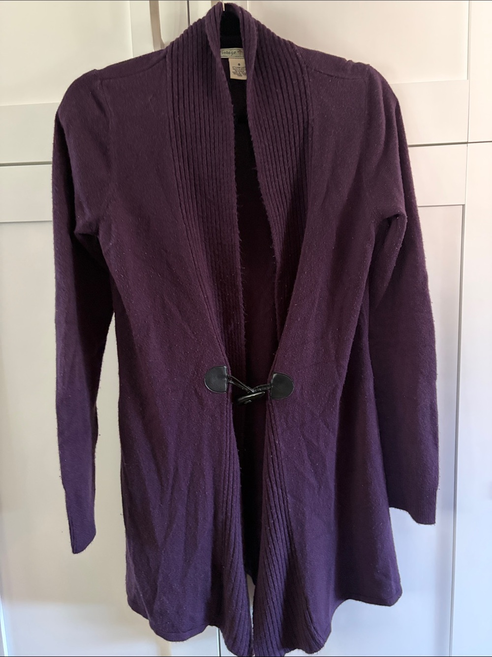 Vintage Suzie Deep Purple Open-Front Cardigan with Toggle